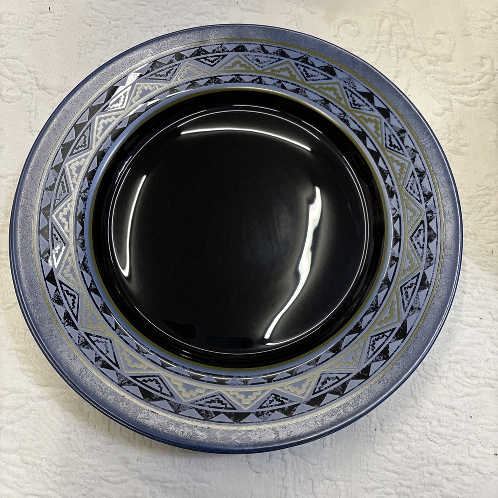 Arcoroc YUCATAN Tan Aztec Blue Black France Tempered Glass Dinner Plates Set 4